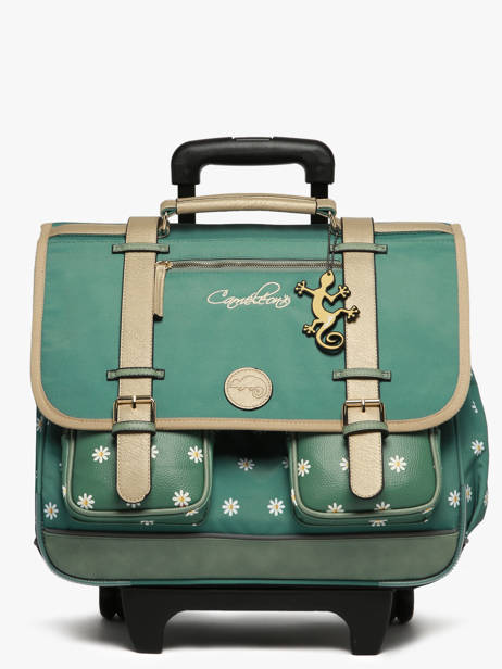 Cartable à Roulettes 3 Compartiments Cameleon Vert vintage fantasy CR41