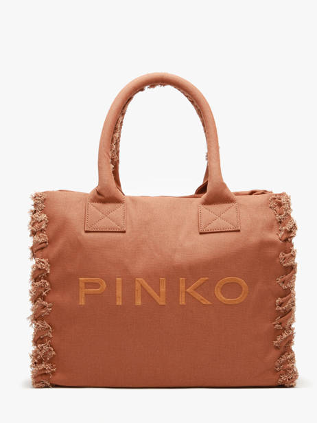 Sac Porté Main Logo Shopper Coton Pinko Marron logo shopper 6673A3A4